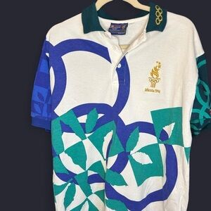 VTG 1996 Atlanta Olympics Polo – Men’s M – All Over Print, Retro Vibes